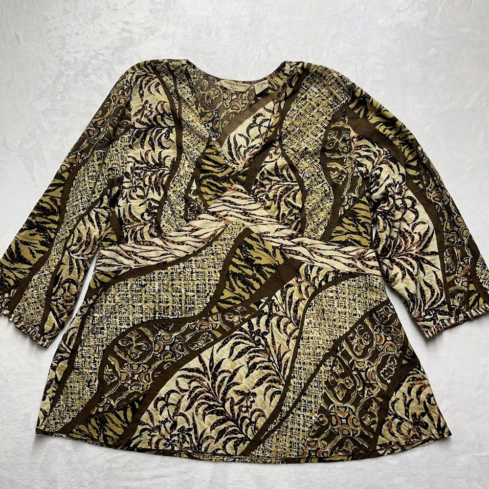 Quizz Woman Bazaar Blouse Women’s Plus Sz 22 Sequin 3/4 Sleeve Art To Wear Vneck
